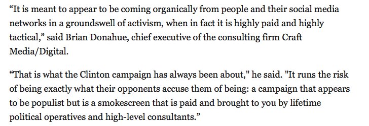 Election internet influence ops: a reminder that HRC's campaign ran an astroturf troll operation. As the LA Times described it: "In effect, the effort aims to spend a large sum of money to increase the amount of trolling that already exists online." http://www.latimes.com/politics/la-na-clinton-digital-trolling-20160506-snap-htmlstory.html