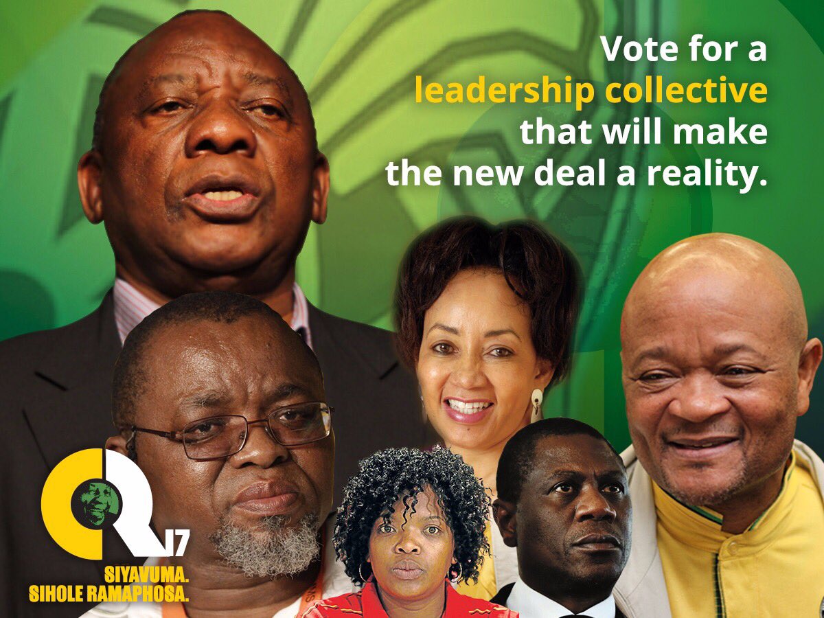 CR17 LEADERSHIP COLLECTIVE
President: Cyril Ramaphosa
Deputy President: Lindiwe Sisulu
National Chairperson: Gwede Mantashe
Secretary General: Senzo Mchunu
Deputy Secretary General: Zingiswa Losi
Treasurer General: Paul Mashatile