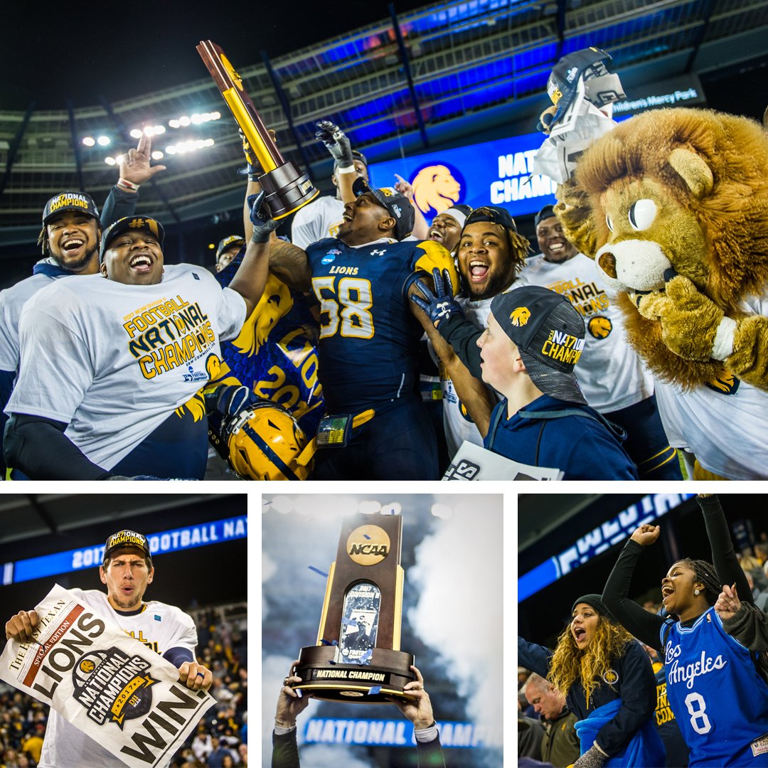 etamuniversity's tweet photo. Congratulations A&amp;M-Commerce Lions for your 2017 NCAA National Championship victory! Great game! Great season! #AtTheTop https://t.co/B1qd8WBv16