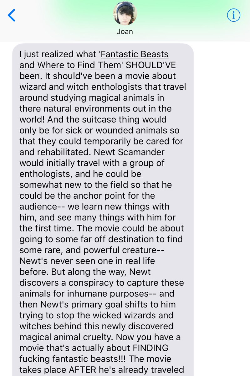 ThomasSanders's tweet photo. Last night I dreamt that Joan was texting me about how Fantastic Beasts could have been a better movie, but then I checked my phone, and saw it wasn’t a dream. https://t.co/5CuwD6PApv
