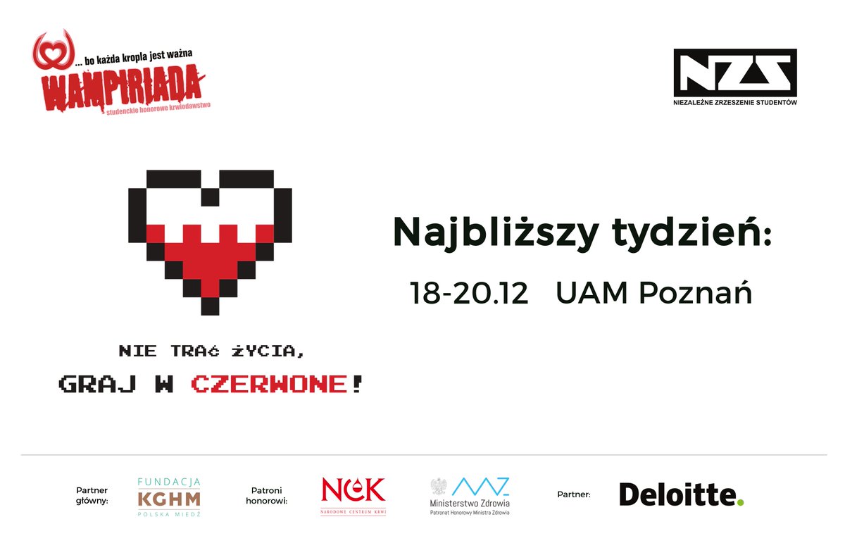 Ostatnia okazja w tym roku na oddanie krwi w ramach Wampiriady! Widzimy się w Poznaniu 😊 #wampiriada #grajwczerwone #krwiodawstwo #krew #dawca #pomoc