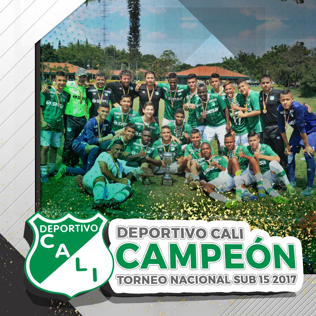 DeportivoCaliCP's tweet photo. Felicitaciones a nuestra #CanteraDeOro

🏆 ¡¡¡CAMPEONES NACIONALES SUB 15!!! 👏

💚 ¡Felicitaciones al grupo, al DT Ítalo Cervino, PF Óscar Suárez, AT César Rodríguez y a toda las familias verdiblancas e hinchas! 💚 https://t.co/0O7yuUdU68