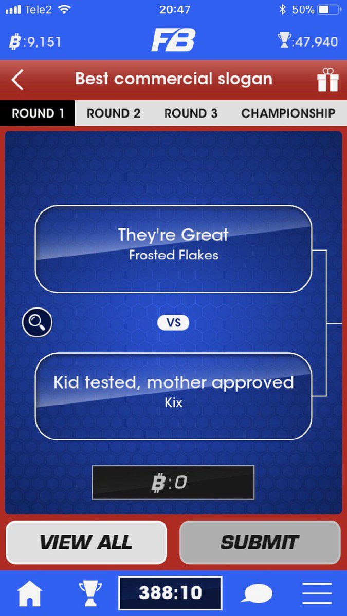 FantasyBrackets's tweet image. Best Cereal slogan? You decide! Let your vote count! Go to BYOB and play. The code is "cereal". Win the bracket! #yourvotecounts @FantasyBrackets #byob