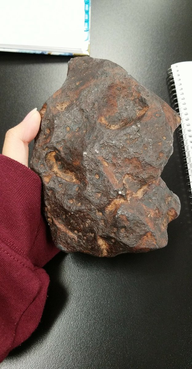Raelikesolivine's tweet photo. Crazy meteorite sample we have in the CWU geology department. Did you know we use iron meteorites to try and study the earth's core?
#geology #geologythings #meteorite #space #iron #rocksandminerals https://t.co/S6aeeNTNi6