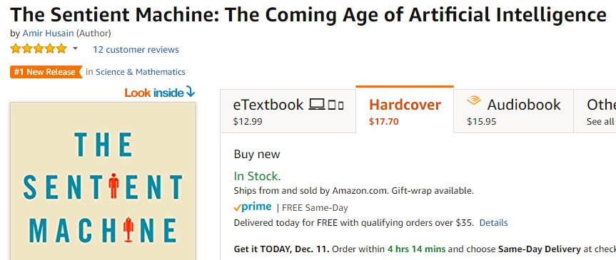 amirhusain_tx's tweet photo. So thrilled to see #TheSentientMachine hit #1 new release in Science &amp; Math on @Amazon! Thank you to everyone who is reading and listening! https://t.co/GPdTsGHGm7