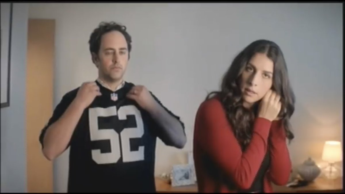 WhiteHart_Line's tweet image. I can't be the only one that notices how that guys left arm is gray as he takes off the Raiders jersey in that commercial right!? #niceediting #nflshop