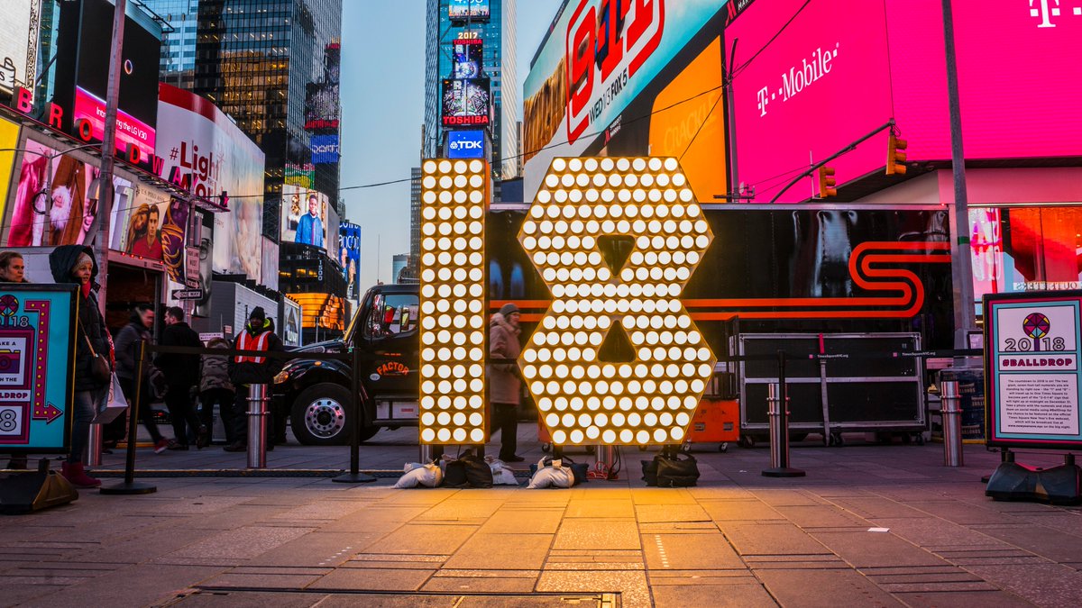 TimesSquareNYC's tweet photo. The numerals for the new year are still out on the Bway Plaza between 46th &amp; 47th Sts! Share your photo using #balldrop &amp; you might be featured on the official #TimesSquare NYE webcast. 🎇 https://t.co/CThBCBsZNM