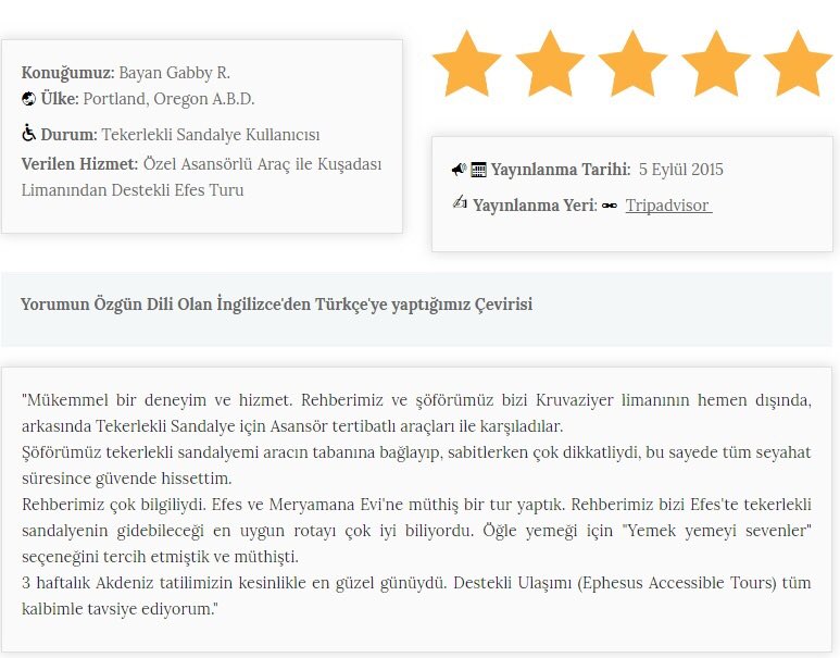 ‘Mükemmel bir deneyim ve hizmet. Rehberimiz ve şöförümüz bizi Kruvaziyer limanının hemen dışında, arkasında Tekerlekli Sandalye için Asansör tertibatlı araçları ile....’ #destekliulasimyorumu #mutlumüşteri #mutlumusteri #musteriyorumu #engelsizulasim #engelsizseyahat
