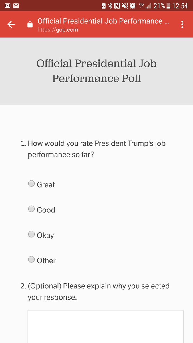 jake_rec's tweet photo. @GOP would you like to explain to me how you think this is in any way a legitimate poll? Looks more like sending out deliberately biased questions to manipulate a positive response and mislead voters... #gop #cheating #teamtrump #bullshit https://t.co/tmIrmX5A6j