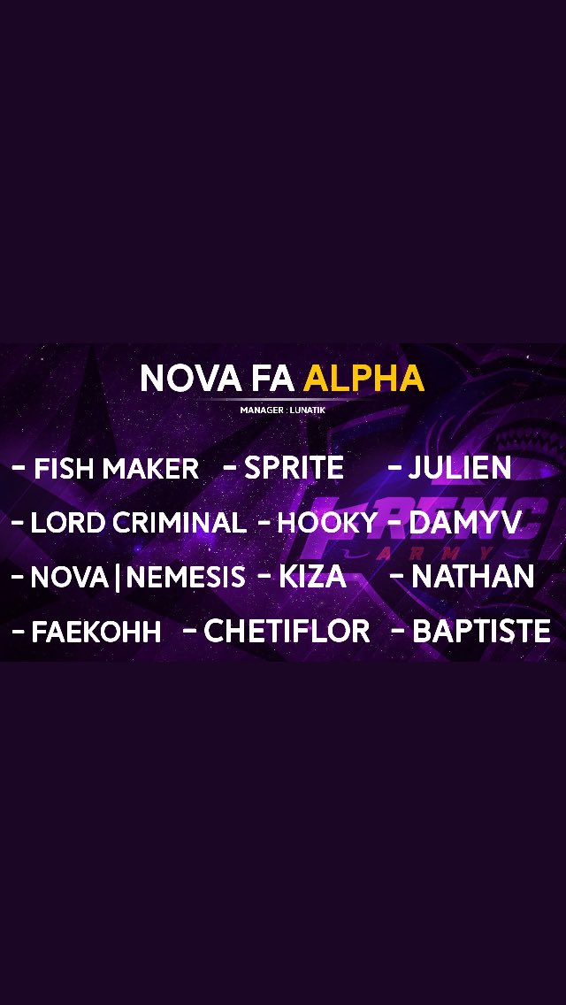 NovaFa_eSport's tweet photo. Et voici les deux lines ups NovaFrenchArmy ! Un grand merci a @ZaTiX38 pour les affiches ! #rt un maximum ❤️ https://t.co/5igDckZGwT