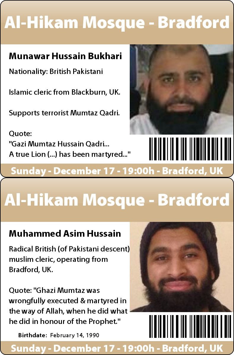 SheikhWatch's tweet photo. Pakistani terrorist glorifiers @ZabeebMasood786 &amp; @sajidrazaqadri are welcome(d) in the notorious @AlHikamInst in #Bradford tonight, accompanied by imam @QariJavedAkhtar of the 'moderate' Manchester Central Mosque:

https://t.co/mGBaK0BJUx #Bradford #WestYorkshire 🇬🇧 https://t.co/n6azk4ooeG