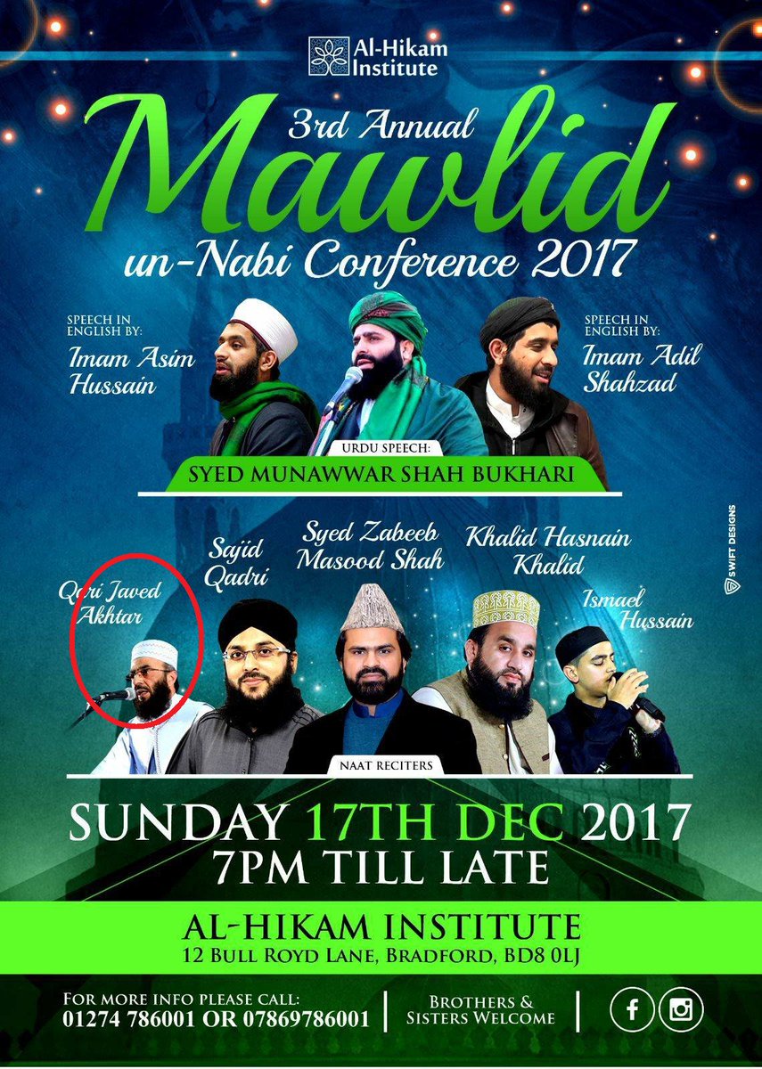 SheikhWatch's tweet photo. Pakistani terrorist glorifiers @ZabeebMasood786 &amp; @sajidrazaqadri are welcome(d) in the notorious @AlHikamInst in #Bradford tonight, accompanied by imam @QariJavedAkhtar of the 'moderate' Manchester Central Mosque:

https://t.co/mGBaK0BJUx #Bradford #WestYorkshire 🇬🇧 https://t.co/n6azk4ooeG