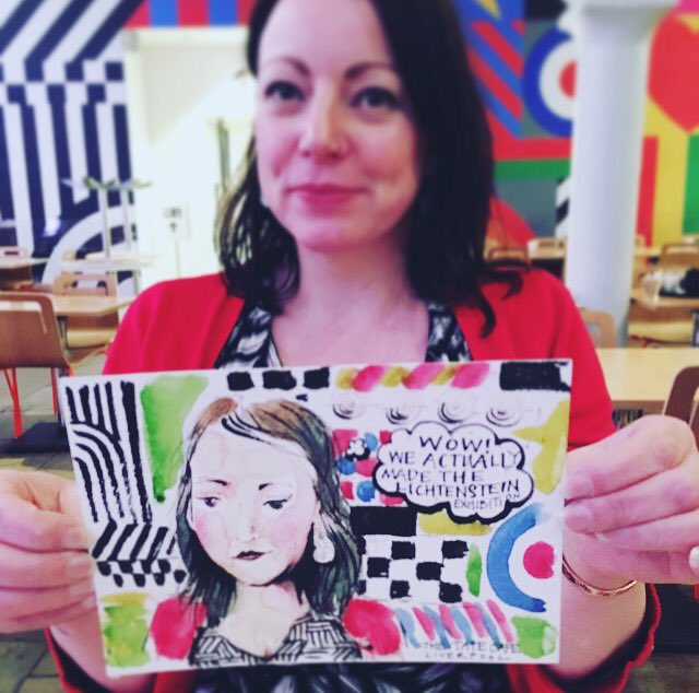 NQsketcher's tweet photo. Went to the @Tate @tateliverpool today to see the #Lichtenstein exhibition, and enjoy lovely art in general. Drew @EmilyPickle in the cafe, with a backdrop by my most favourite artist ever #PeterBlake #ILoveYou https://t.co/IsUszOF8fq