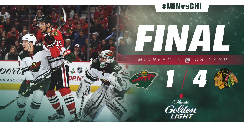 #mnwild falls to Chicago.   Minnesota heads to Ottawa to face the Senators on Tuesday. https://t.co/fpNeRPnW4D