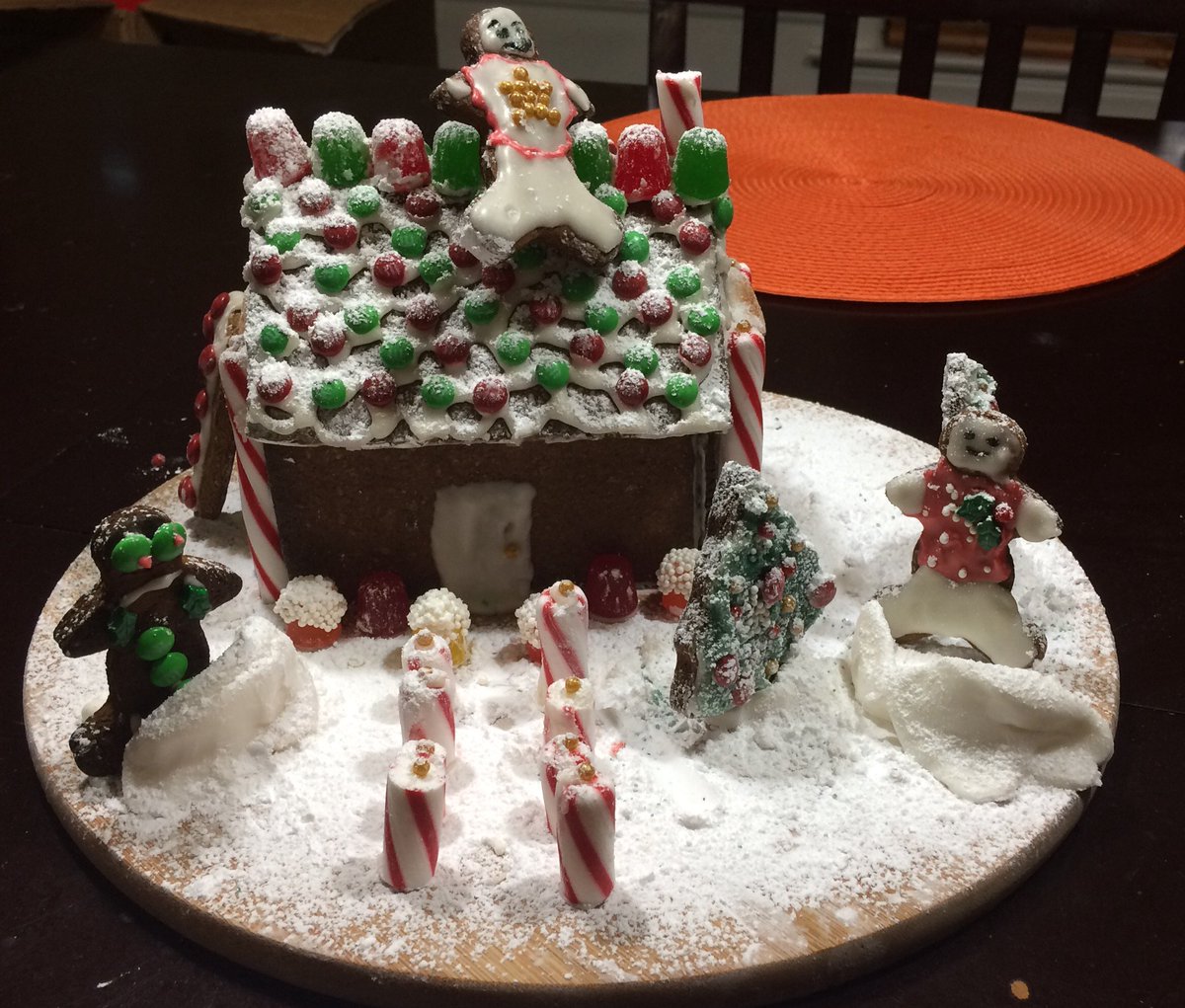 Kennedybakes's tweet photo. It's Christmastime! Time for presents, fun, and Gingerbread Houses! Check out this awesome house my brothers and I made last year. I made all of the gingerbread pieces and they decorated. So much fun! https://t.co/T4lqzYS8l7