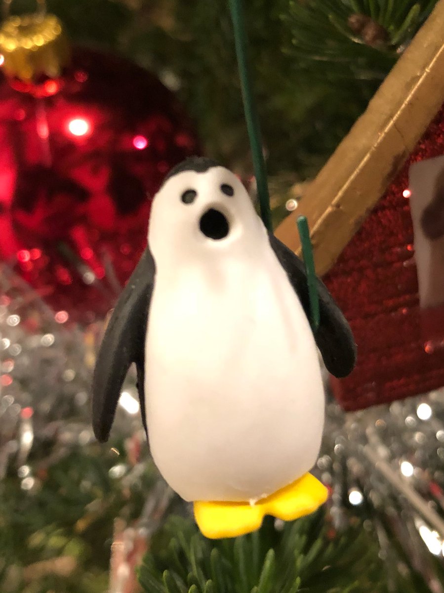 Our penguin ornament fell off, its beak broke off, now we have a Porg ornament.