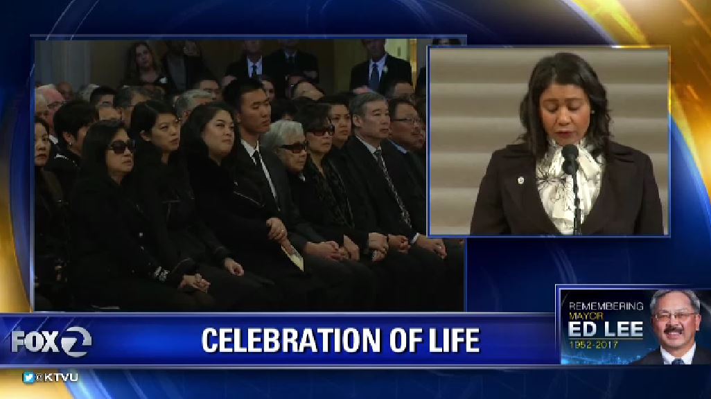HeatherHolmesTV's tweet photo. Acting Mayor London Breed tells the late Mayor's wife & 2 daughters: "We want you to know how many lives your dad & your husband touched." And adds that during a trip to @Shanghai #MayorLee was "Like #Beyoncé with a mustache." https://t.co/senmZgGo1X
