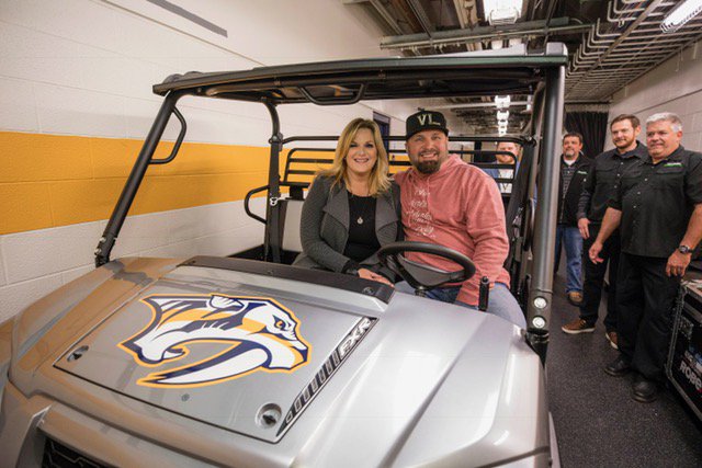 BrdgstoneArena's tweet photo. So much fun surprising @trishayearwood & @garthbrooks w/ a #Preds adorned @KawasakiUSA #MuleProFXR! Special thanks to Castle Powersports of Madison! https://t.co/OMzFOmj7J0
