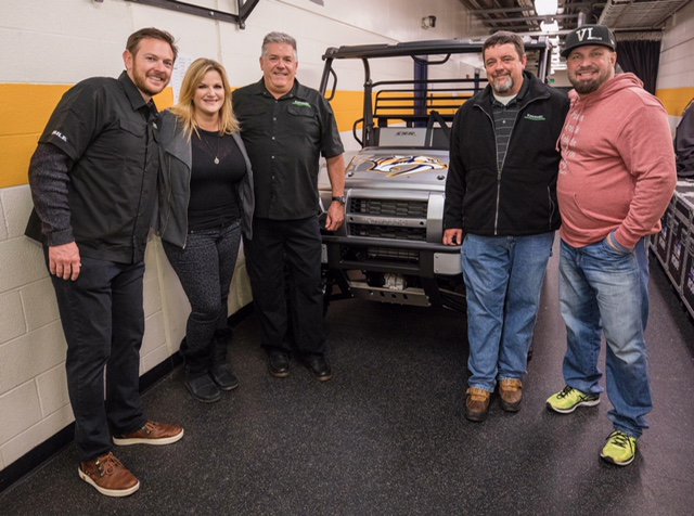 BrdgstoneArena's tweet photo. So much fun surprising @trishayearwood & @garthbrooks w/ a #Preds adorned @KawasakiUSA #MuleProFXR! Special thanks to Castle Powersports of Madison! https://t.co/OMzFOmj7J0