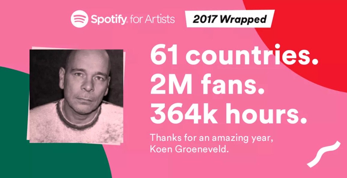 koengroeneveld's tweet photo. UNREAL numbers! @Spotify 🤩 Tnx so much for listening to my music in 2017 ❤️ Over 5 million streams with all my tracks, Over 2 million fans, over 21 million minutes of streaming and listeners in 61 countries! Very special thanks to @kramerbpm 🙏🏼 https://t.co/wEwM0idv5H