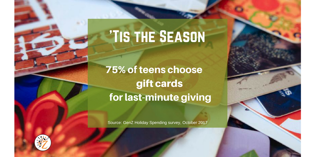 The countdown has begun! Last minute shoppers? #GenZ will choose gift cards to give and receive #Holidayshopping #igen #teenspending #survey