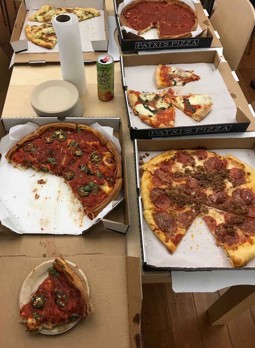 Pies from <a href="/PatxisPizza/">Patxi's Pizza</a> 11/20/2017
