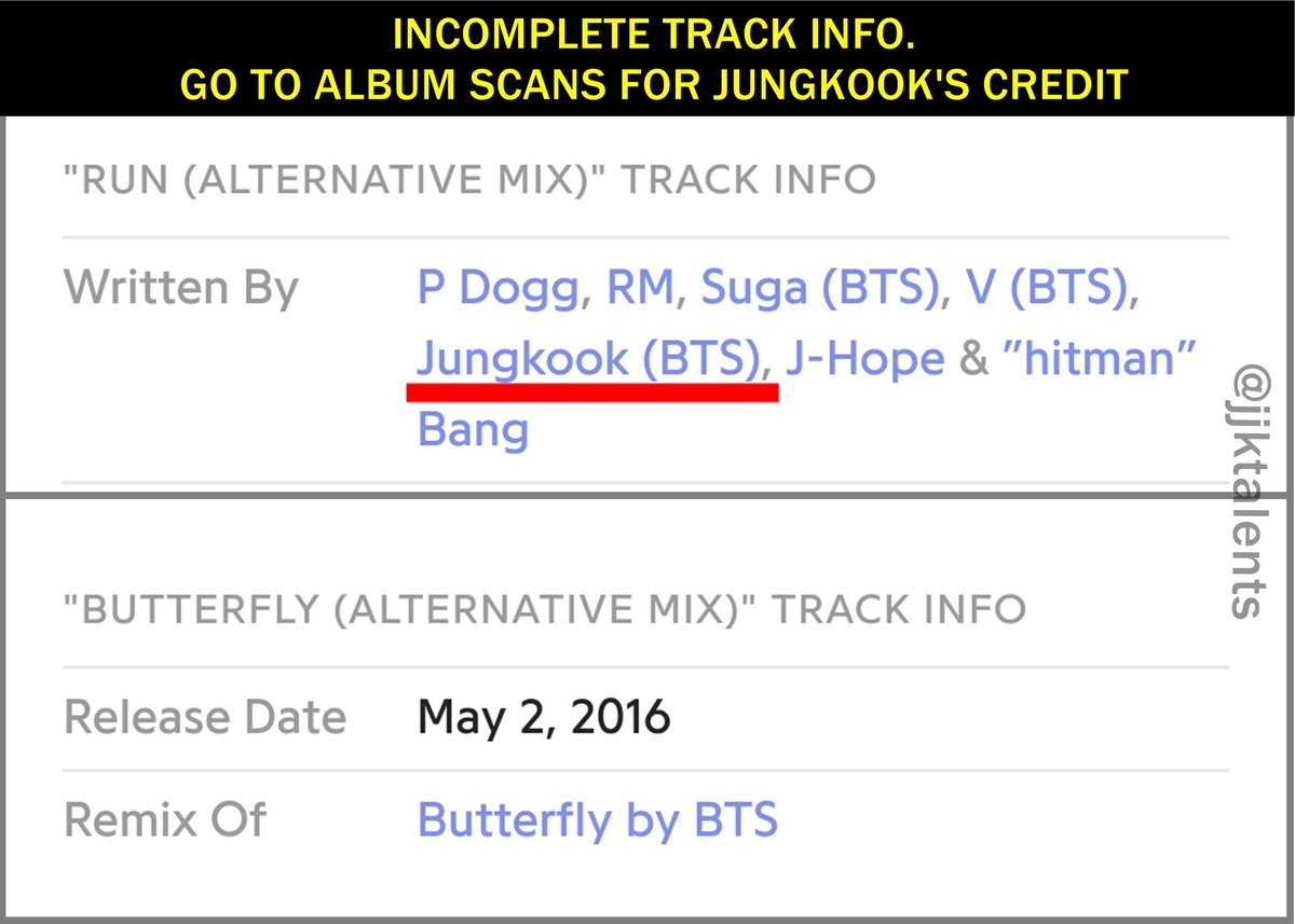 1/2Jungkook's credits화양연화:Young ForeverCo-produce, co-write, vocal arrangement, keyboard, chorus:Love is Not Over (Full Length)Co-write:RUN (Ballad & Alt. mix)Chorus:FireSave MeEpilogue: Young ForeverButterfly (Prologue & Alt. mix)RUN (Alt. Mix) #Jungkook  #정국