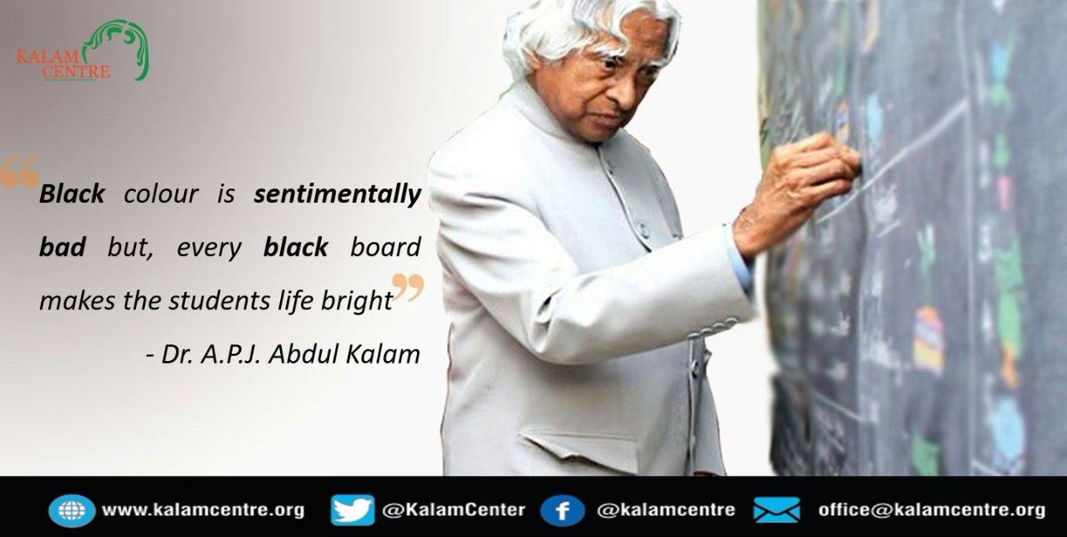 KalamCenter's tweet photo. "#Black color is sentimentally bad but, every #blackboard makes the student's life bright." - Dr. A.P.J. Abdul Kalam
#KalamQuote
#MondayMotivation #LifeLessons https://t.co/1cXhatG8gS