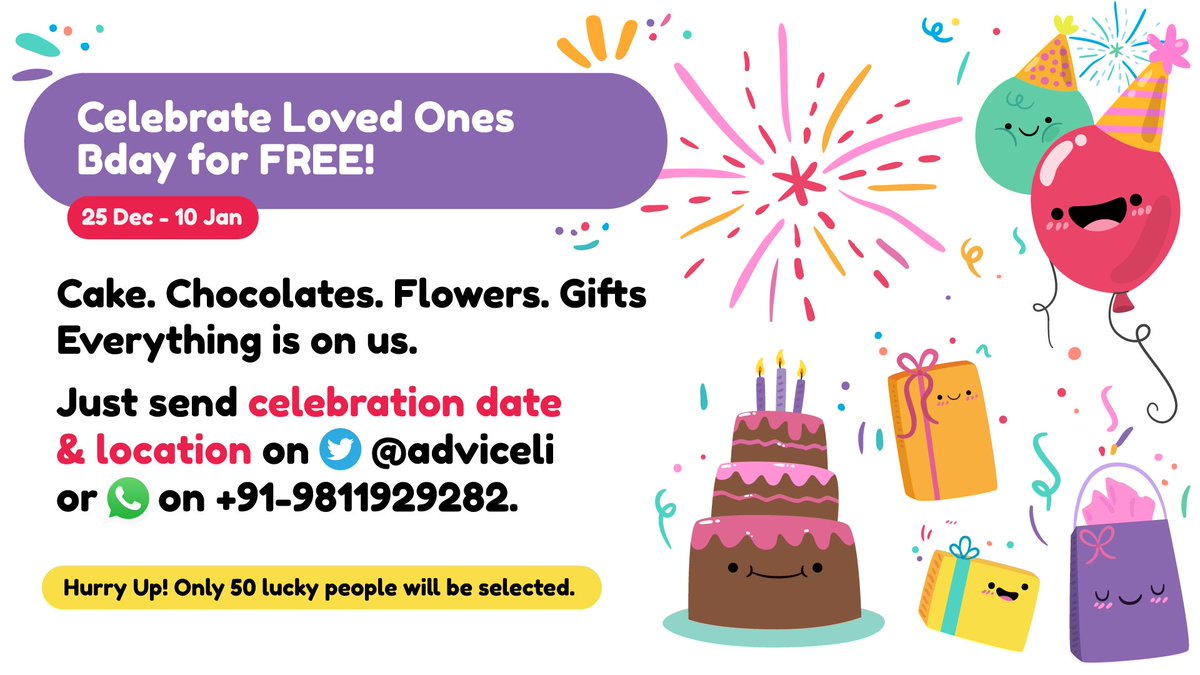adviceli's tweet photo. Celebrate the birthday/anniversary of your special ones with us.
From cakes to gifts we have got you covered.

#MakeitSpecial #MakeItYaadgaar #CelebratingBirthdays
#CelebratingAnniversary #SpreadingHappiness #Adviceli https://t.co/e8eBXpOLif
