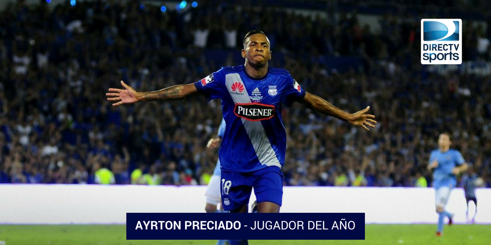 Señoras y señores, con ustedes el MEJOR JUGADOR DEL AÑO, el MVP, la FIGURA 2017. EDUAR AYRTON PRECIADO GARCÍA, de <a href="/CSEmelec/">Club Sport Emelec</a>, elegido en #LoMejorxDIRECTV. ⭐️