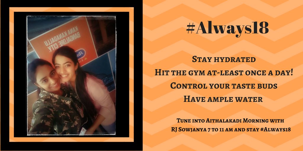 radiocityindia's tweet photo. Heres' #KarnatakadaCrush @iamRashmika sharing how to look fab with #RadioCityBengaluru's @rjsowjanya
#Always18 #MondayMotivation #FitnessGoals https://t.co/LdcHFCPFZY