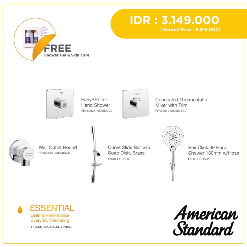 AMStandard_ID's tweet photo. Mulai dari Essential, Experience, hingga Enjoyment, manjakan pengalaman mandi Anda dengan beragam pilihan dari produk #EasySET. 

Temukan di outlet #AmericanStandard terdekat melalui hotline 0800-1-267823 atau email customercare-indonesia@lixil.com #RaisingTheStandard https://t.co/trpcDOUFel