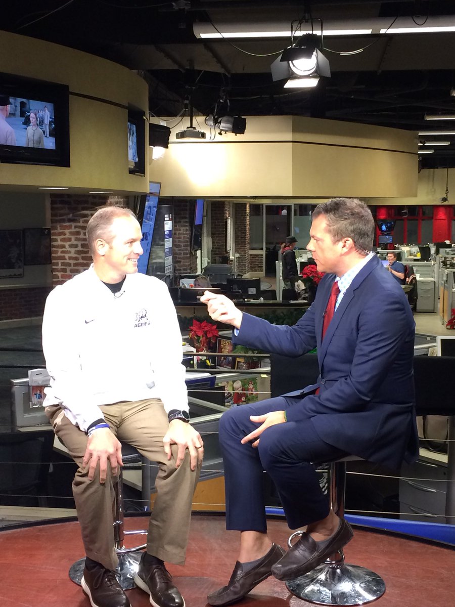 USUFootball's tweet photo. .@CoachWellsUSUFB with the #SLCTV grand slam tonight as he made stops at @kslsports @TalkinSports2 @ktvx and @fox13. Make sure to tune in to your favorite local sports show tonight to hear what the Aggies are doing in preparation for the @novaAZBOWL.
#AggiesAllTheWay https://t.co/35OeIcXtNi
