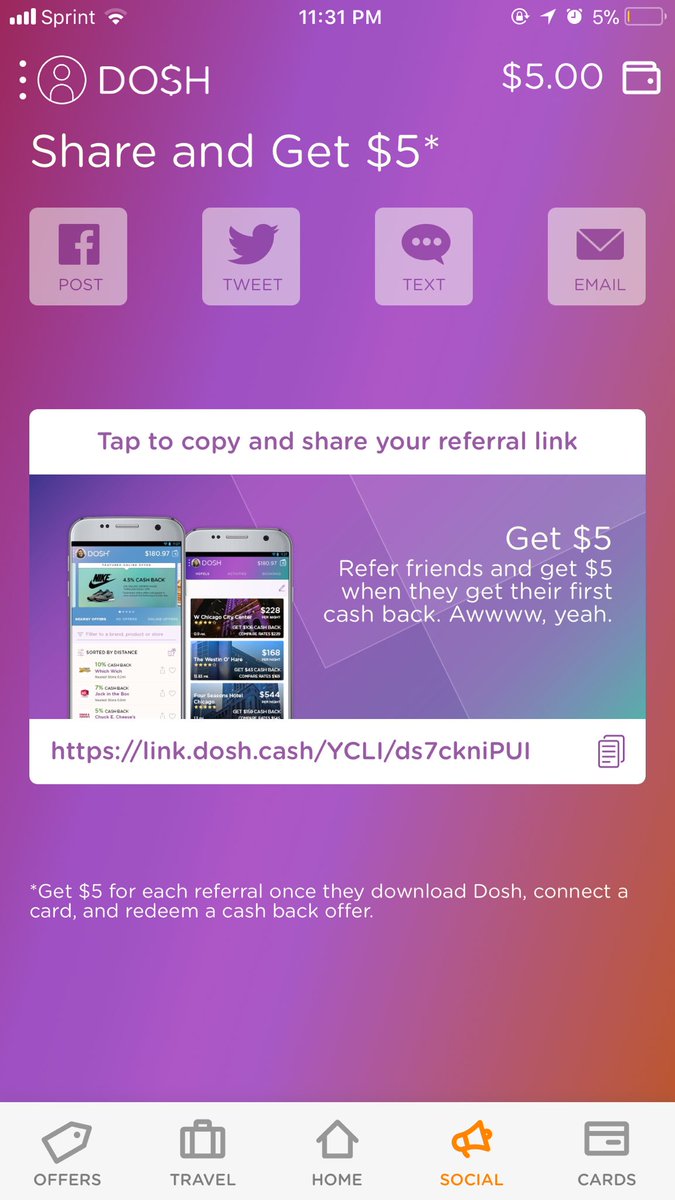 ITS FREEE MONEY YALL JUST DOWNLOAD THE APP AND LINK THE CARD BOOM 😂💯 Heres my referral code for 5$ link.dosh.cash/YCLI/ds7ckniPUI