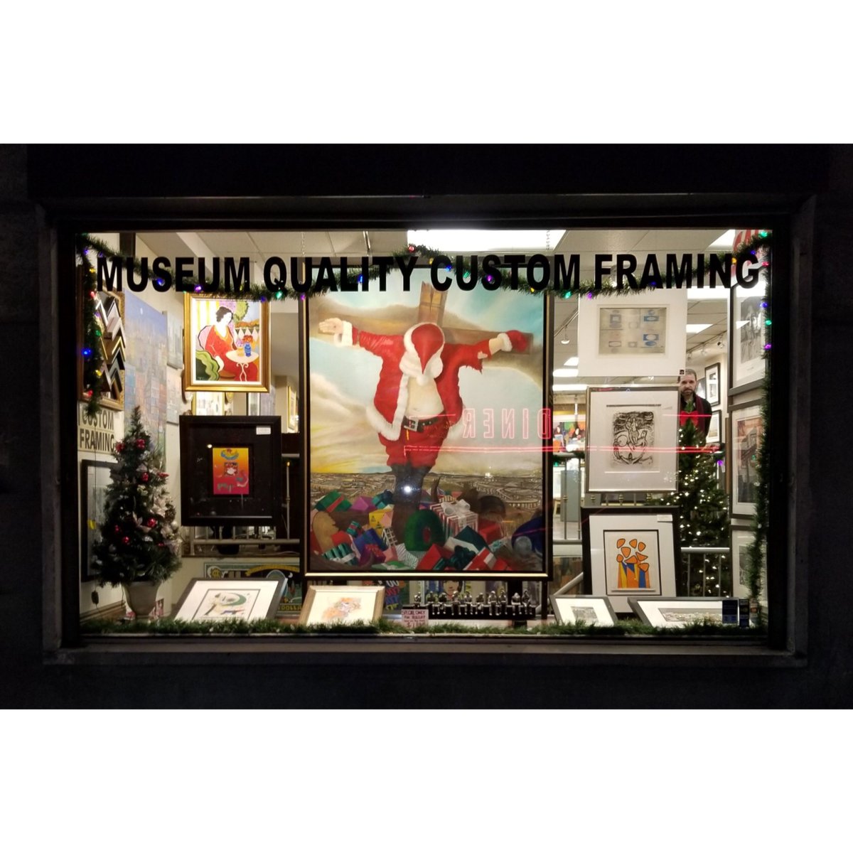 RobertCenedella's tweet photo. Santa Claus is now in town! Go see @RobertCenedella's painting "The Presence of Man" at NYC's Central Park Fine Arts! #santa #commercialism #christmas #capitalism #robertcenedella #artbastard https://t.co/x8Bu7Tnski