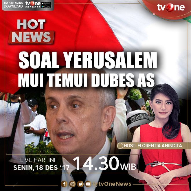 Soal Yerusalem MUI temui Dubes AS. Saksikan Hot News pkl 14.30 WIB hanya di tvOne &amp; streaming di tvOne Connect bit.ly/2v1SKfc #HOTNEWSTVONE