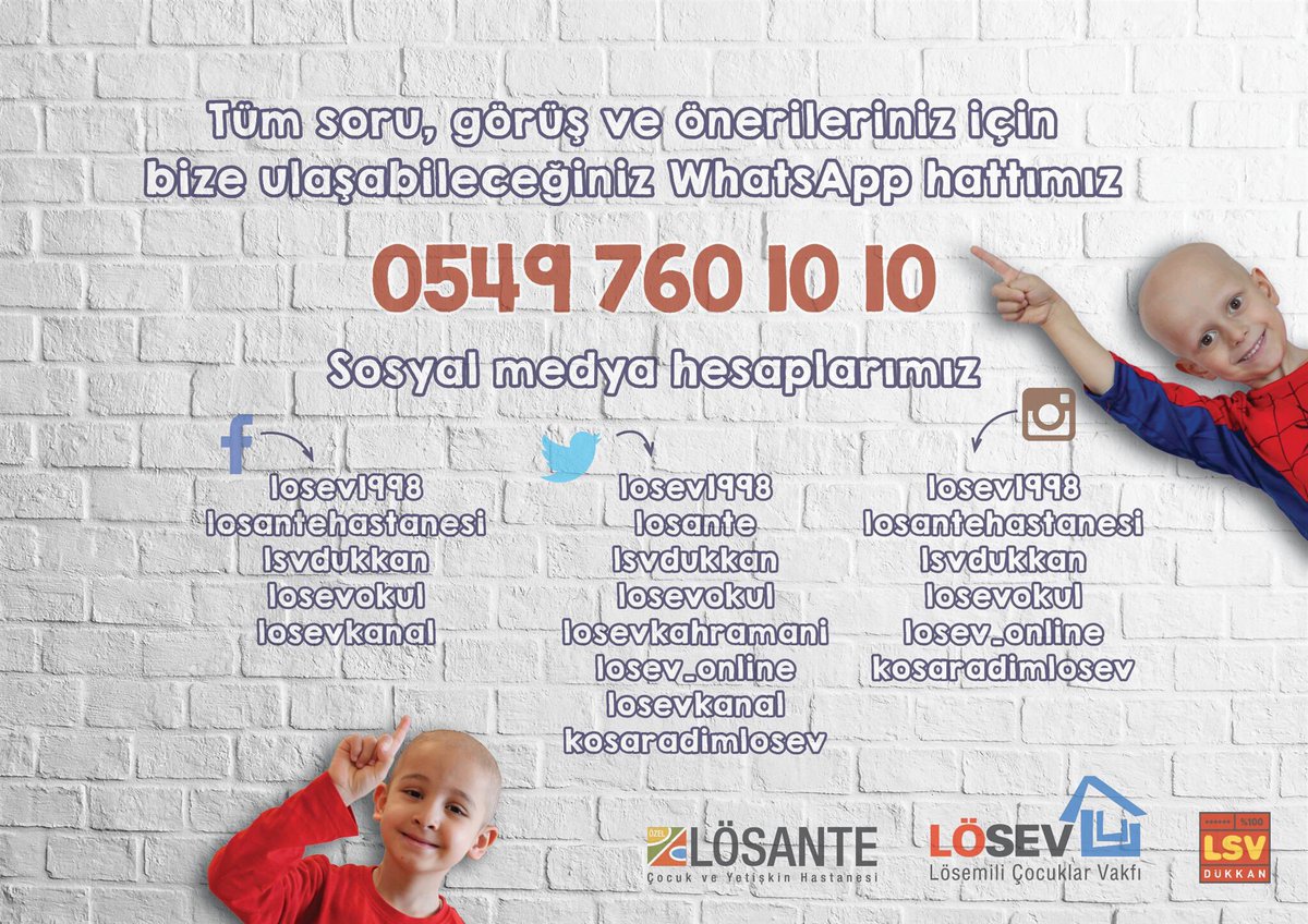 losev1998's tweet photo. 2018’de yeni iyiliklerde buluşmak için LÖSEV WhatsApp 05497601010 ’dan çocuklarımızla paylaşmak istediğiniz mesajları iletebilirsiniz. 📲 https://t.co/Z8YdkIr7HC