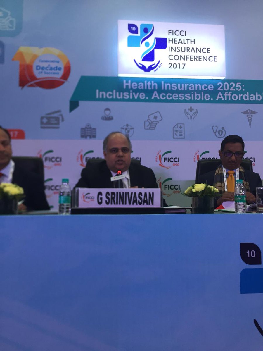 ficci_heal's tweet photo. "Need to reach an ideal where people 'buy' #healthinsurance and the need for govt. #healthcare goes down." Mr. G. Srinivasan, Chairman, #FICCI #HealthInsuranceCommittee; Chairman &amp; MD, #TheNewIndiaAssurance. #FICCIHIC2017 https://t.co/tX0hbbrE3I