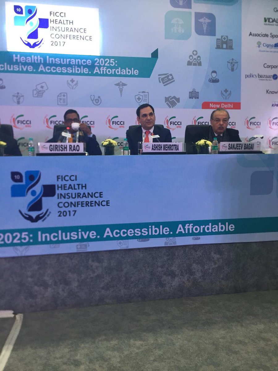 ficci_heal's tweet photo. Mr Girish Rao hands over the mike to Mr. Ashish Mehrotra, MD &amp; CEO @MaxBupa to discuss the position of #startups in the #healthinsurance sector. #FICCIHIC2017 https://t.co/3Wpv0Wwo1N