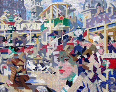Does your pre-xmas rush feel like Sensation of Crossing the Street - West End, Edinburgh 1913 by Stanley Cursiter in A New Era: Scottish Modern Art 1900-1950 exh <a href="/NatGalleriesSco/">National Galleries of Scotland</a> ? Junction of Princes St, Lothian Rd, Shandwick Place, Queensferry Rd and Hope St with tram! #ANewEra