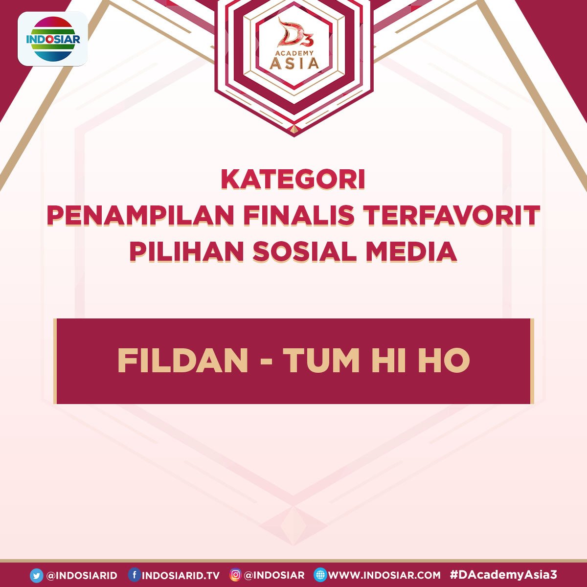 Ayo dukung Fildan - Tum Hi Ho sebagai Penampilan Finalis Terfavorit Pilihan Sosial Media, dengan cara tweet #DAA3(spasi)Penampilan6 sekarang!
