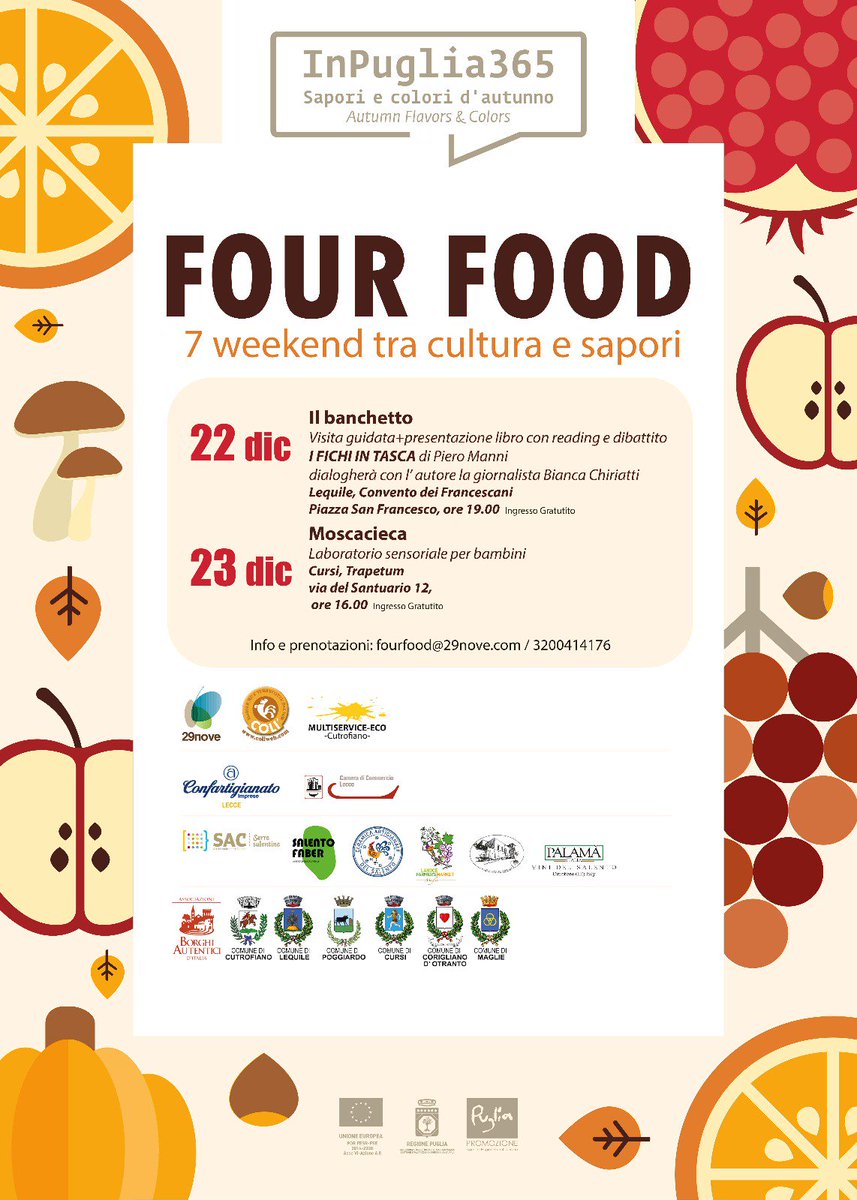 Four_Food's tweet photo. Ultimo weekend con #FOuRFood:

▶ venerdì alle 19 nel Convento dei Francescani di #Lequile con lo #scrittore #PieroManni e la giornalista @BiancaBerry88;

▶ sabato alle 16 nel #frantoio ipogeo #Trapetum di #Cursi con il #laboratorio #Moscacieca

📍l'ingresso è #gratuito https://t.co/zvrT6aOier