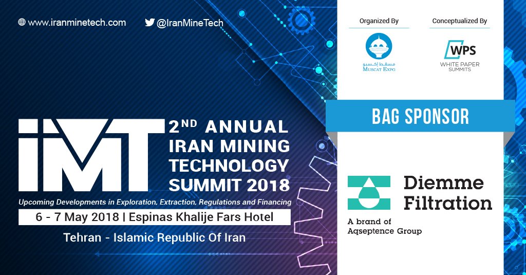 IranMineTech's tweet photo. We are pleased to welcome @AqseptenceGroup as 'Bag Sponsor' for the 2nd Annual Iran Mining Technology Summit 2018 #Mining #DigitalTransformation #IranMineTech

For more details, visit https://t.co/8XvaEGKzAi https://t.co/ucothdqYEe