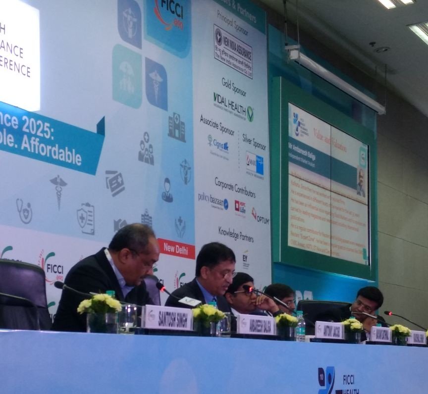 ficci_heal's tweet photo. "High growth rate, increasing health insurance penetration, and new entrants in the insurance sector contribute to the positive future outlook for the sector." #PlenarySession1 #ValueAndValuation at #FICCIHIC2017 #ficci https://t.co/H7C1vIMhi9