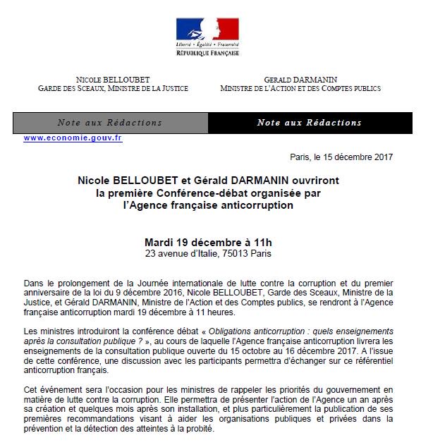 AFA_Gouv's tweet photo. 📅 Nicole Belloubet @NBelloubet et Gérald Darmanin @GDarmanin ouvriront
la première Conférence-débat organisée par l’Agence française anticorruption mardi 19 décembre à 11h #Anticorruption https://t.co/ZBNqXbMWgU https://t.co/To1B5NXiwL