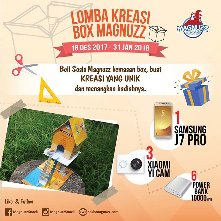 MagnuzzSnack's tweet photo. LOMBA KREASI BOX MAGNUZZ.
Ayo tunjukkan kreasimu dengan mengikuti Lomba Kreasi Box Magnuzz.

Cukup buat kreasi yang unik dan menarik dari Box Sosis Magnuzz untuk dapetin hadiah senilai jutaan rupiah!!

Lihat syarat dan ketentuan di:
… https://t.co/TriTwcxvaL https://t.co/CuFhF5T761