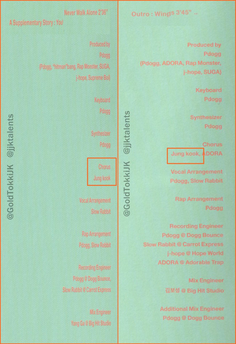 Jungkook Talents 1 2 Jungkook S Credits Wings Bts 2nd Full Album Chorus Begin Blood Sweat Tears Lost Am I Wrong 21st Century Girls 2 3 Interlude Wings Jungkook 정국 T Co I6sxztamwo