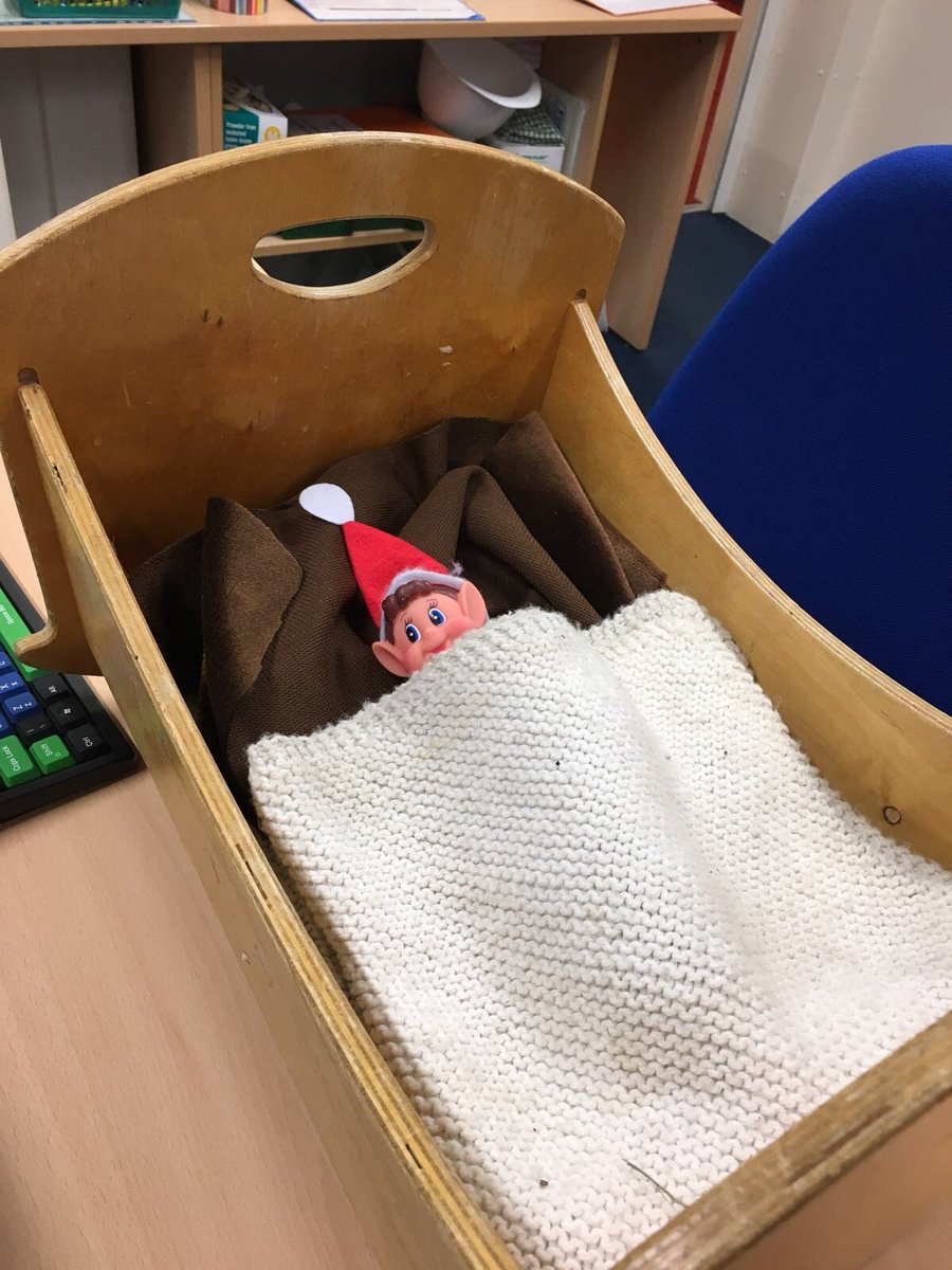 WHPrimary's tweet photo. After Harry's very busy, exciting day yesterday he is asleep in the manger today #elfontheshelf2017 #sleepyelf #manger @SWATrust @TownOfSudbury https://t.co/pNUtw9BjVK