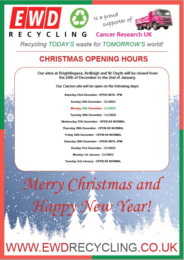ewdrecycling's tweet photo. Check out our Opening hours during the Christmas period! #recycle #christmas https://t.co/Fp3KYNm5jH