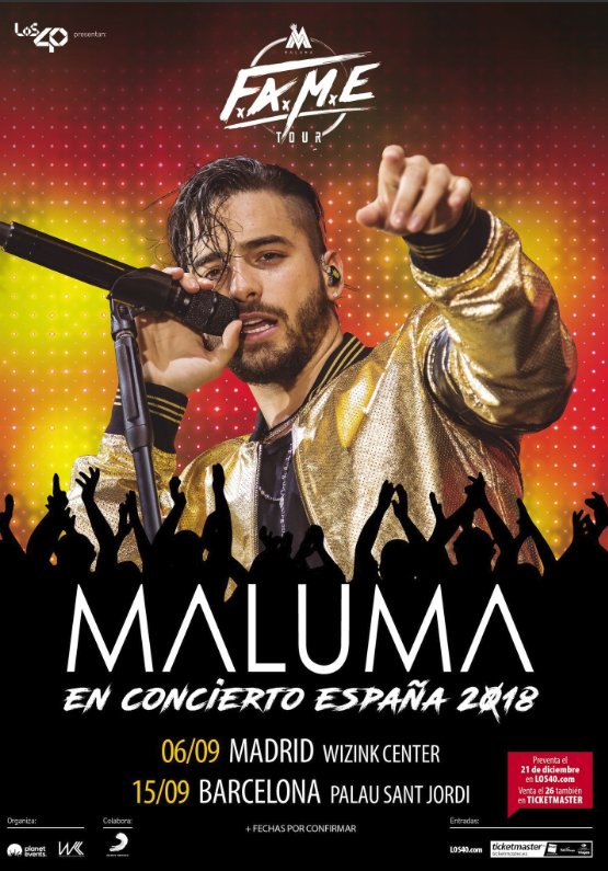 Los40's tweet photo. ¡@maluma volverá a España en 2018 con su gira F.A.M.E.... Y de la mano de LOS40!!! https://t.co/qi84czETcn https://t.co/cE0ZpmIa7C